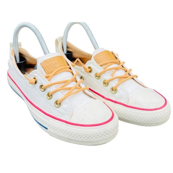 👟 Converse 6 White Pink Trim Slip Canvas Low Top Sneakers Nautical Summer - Picture 1 of 7